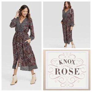 KNOX ROSE NIGHT SKY DRESS - Button Front, Tie Waist, Buttoned Wrists NWT TARGET